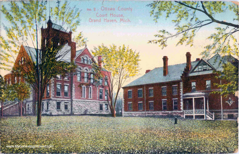 Grand Haven, Michigan, Ottawa County Court House, vintage postcard photo