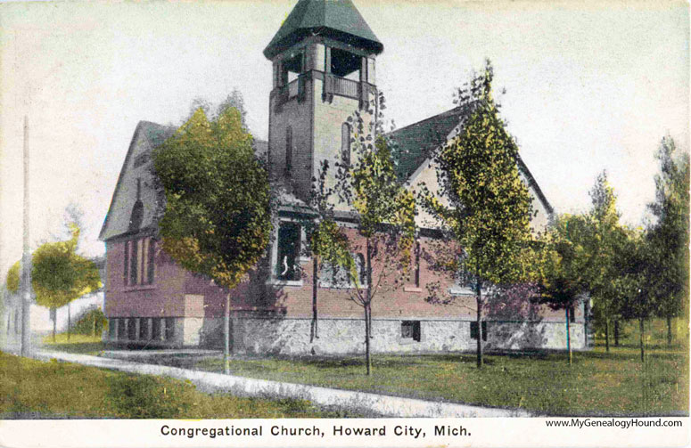 Howard City, Michigan, Congregational Church, vintage postcard photo