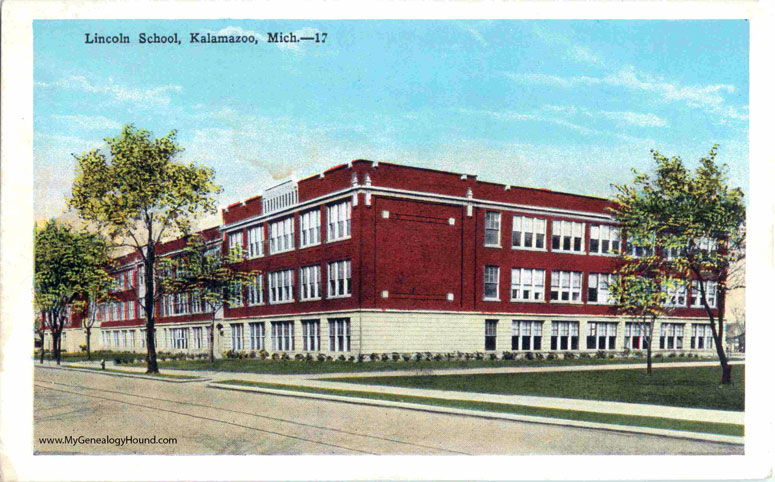 Kalamazoo, Michigan, Lincoln School, vintage postcard photo