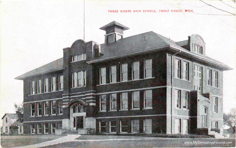 Three Rivers, Michigan, Three Rivers High School, vintage postcard photo