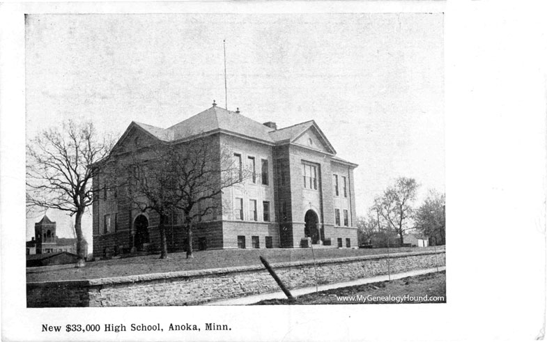 Anoka, Minnesota, High School, 1909, vintage postcard photo