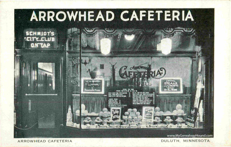 Duluth, Minnesota, Arrowhead Cafeteria, vintage postcard photo