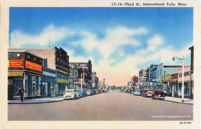 International Falls, Minnesota, Third Street, vintage postcard photo