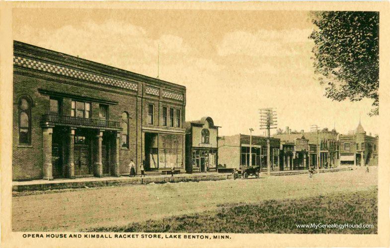 Lake Benton, Minnesota, Opera House and Kimball Racket Store, vintage postcard photo