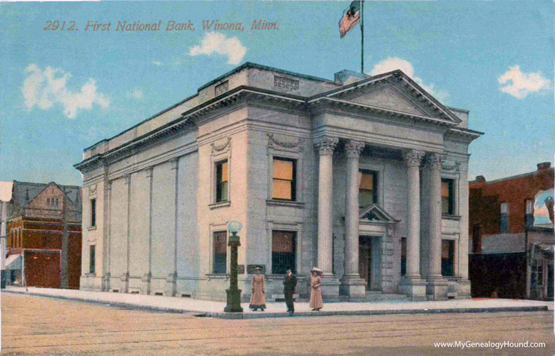 Winona, Minnesota, First National Bank, vintage postcard photo