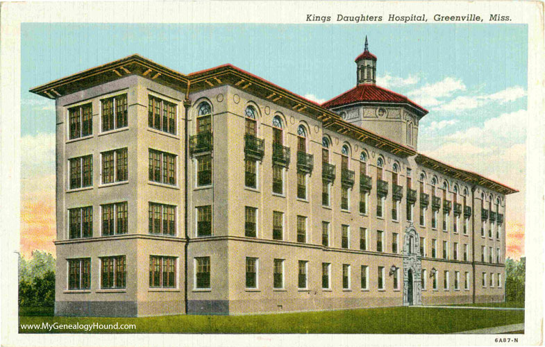 Kings Daughters Hospital, Greenville, Mississippi, vintage postcard, historic photo