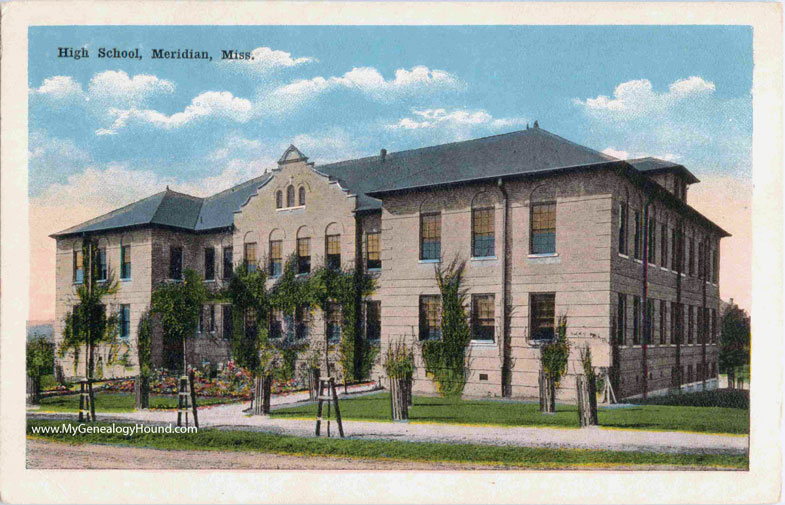 Meridian, Mississippi, High School, vintage postcard, historic photo