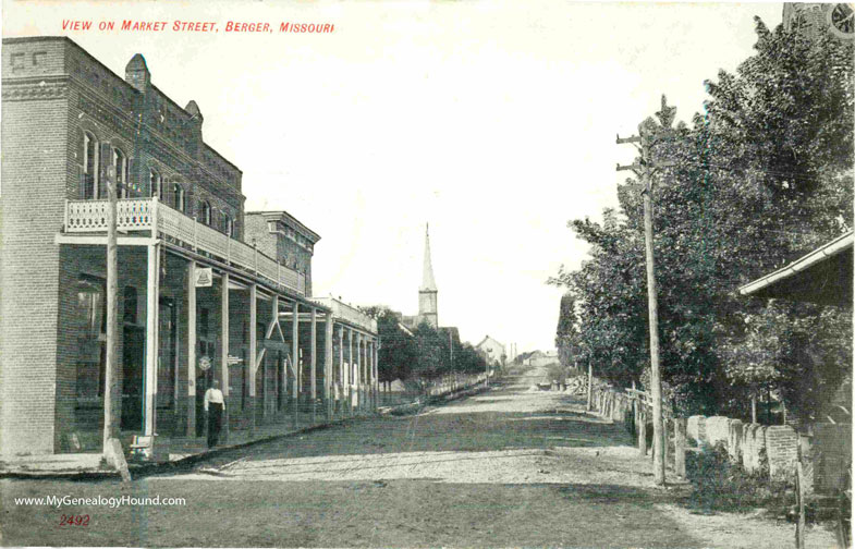 Berger, Missouri, View on Market Street, vintage postcard photo Berger, Missouri, View on Market Street, vintage postcard photo