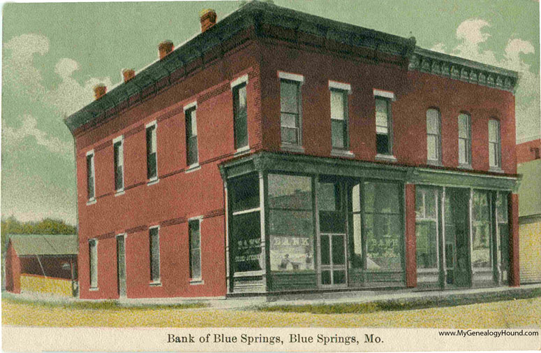 Blue Springs, Missouri, Bank of Blue Springs, vintage postcard photo Blue Springs, Missouri, Bank of Blue Springs, vintage postcard photo