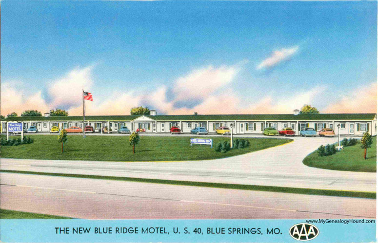 Blue Springs, Missouri, Blue Ridge Motel, vintage postcard photo