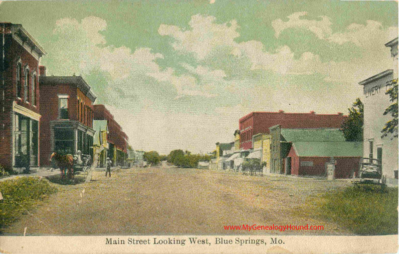 Blue Springs, Missouri, Main Street Looking West, vintage postcard, Historic Photo