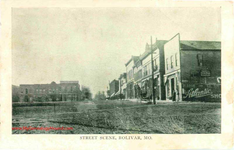 Bolivar, Missouri Street Scene vintage postcard, historic, photo, Polk County, MO