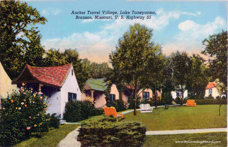 Branson, Missouri, Anchor Travel Village, Motel Cottages, color vintage postcard photo Branson, Missouri, Anchor Travel Village, Motel Cottages, color vintage postcard photo