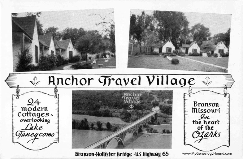 Branson, Missouri, Anchor Travel Village, Motel Cottages, early vintage postcard photo