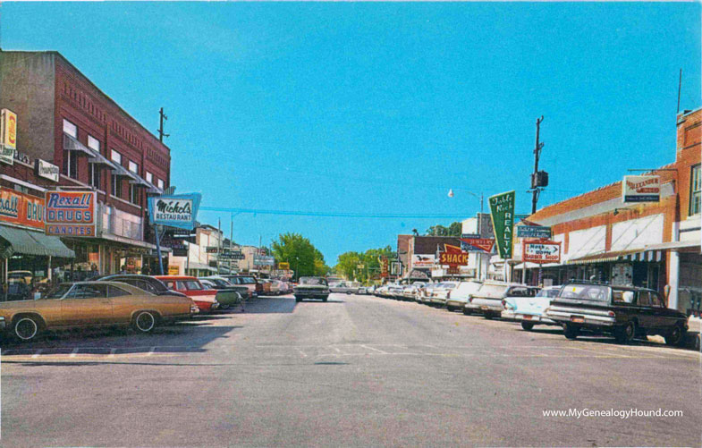 Branson, Missouri, Commercial Street, 1960's, vintage postcard historic photos