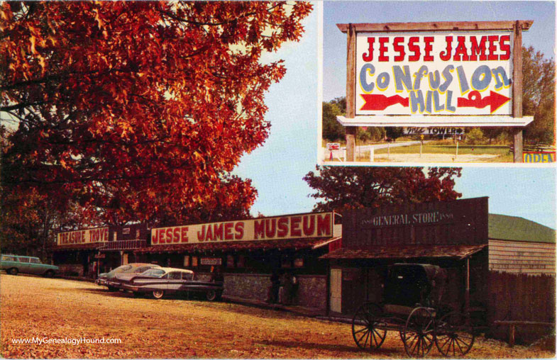Jesse James Museum, Branson, Missouri, vintage postcard photo. Jesse James Museum, Branson, Missouri, vintage postcard photo.