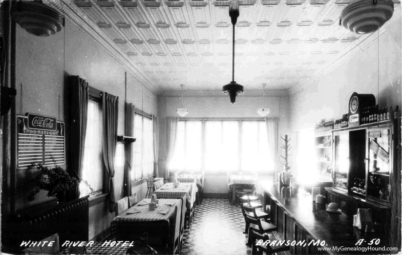 Branson, Missouri, White River Hotel Cafe or Restaurant, vintage postcard historic photo