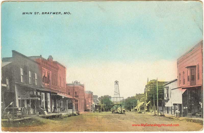 Braymer, Missouri, Main Street, vintage postcard photo Braymer, Missouri Main Street Vintage Postcard, antique photo