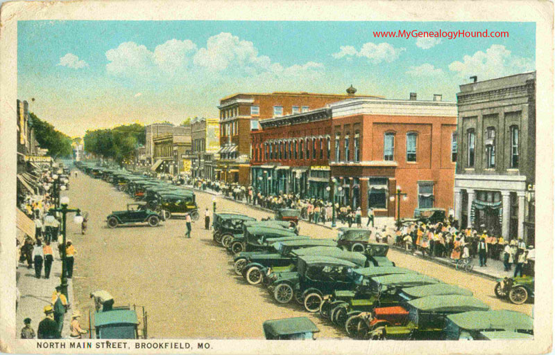 Brookfield, Missouri, North Main Street, vintage postcard, Historic Photo, Linn County, Missouri