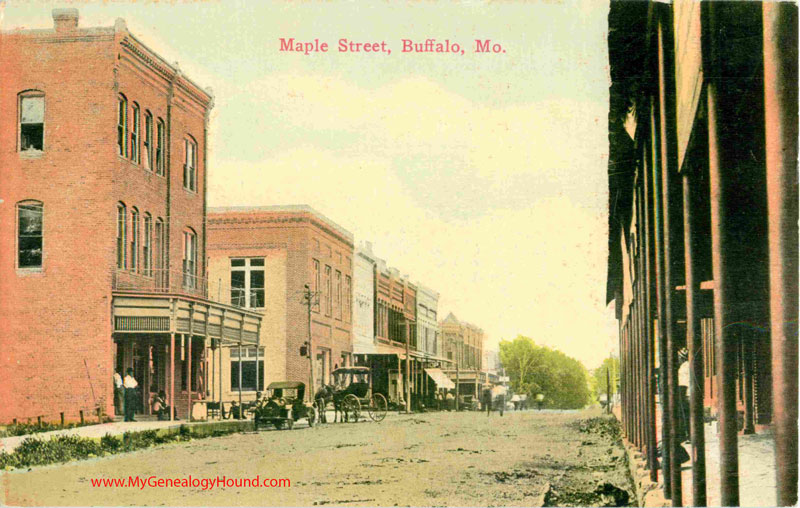 Buffalo, Missouri, Maple Street, vintage postcard, Historic Photo