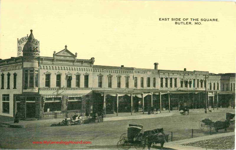 Butler, Missouri East Side of the Sqaure 01 Vintage postcard, photo, historic, antique