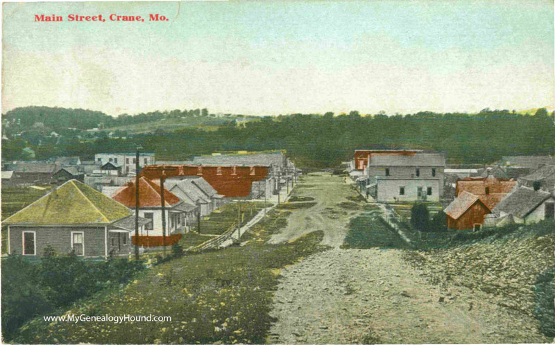 Crane, Missouri Main Street, vintage postcard, historic photo Crane, Missouri Main Street, vintage postcard, historic photo