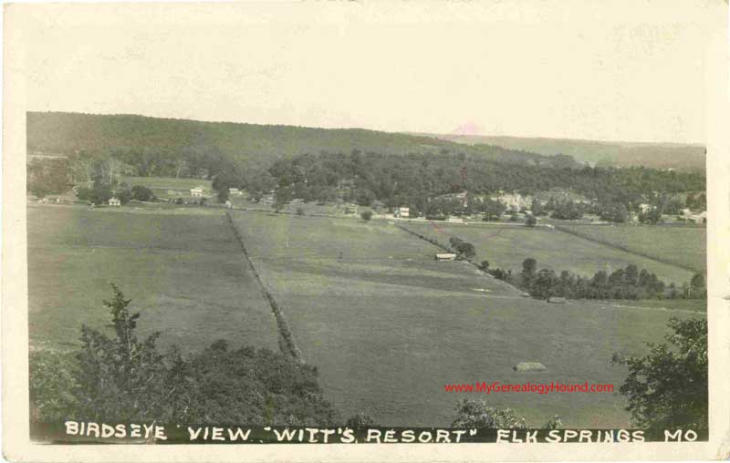 Elk Springs, Missouri Witt's Resort Bird's Eye View vintage postcard, antique