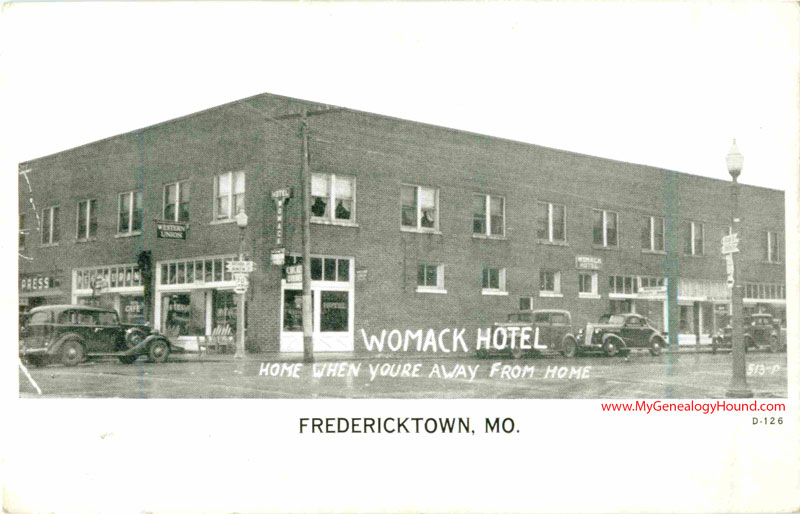 Fredericktown, Missouri, Womack Hotel vintage postcard, historic photo Fredericktown, Missouri, Womack Hotel vintage postcard, historic photo