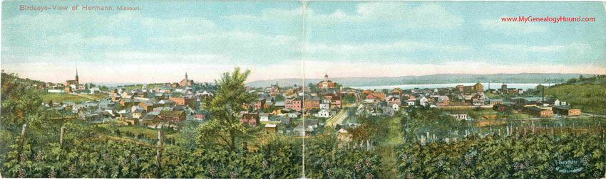 Hermann, Missouri, Birds Eye View, vintage postcard, Historic Photo Hermann, Missouri, Birds Eye View, vintage postcard, Historic Photo