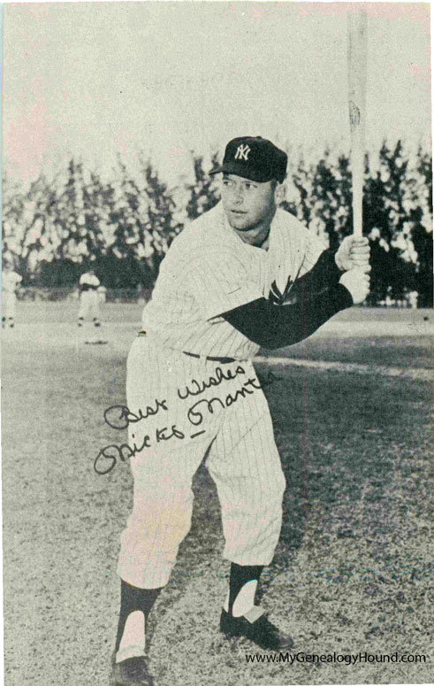 A personal photograph of Mickey Mantle from Mickey Mantle's Holiday Inn on U.S. Highways 66, 71, and 166. Joplin, Missouri.