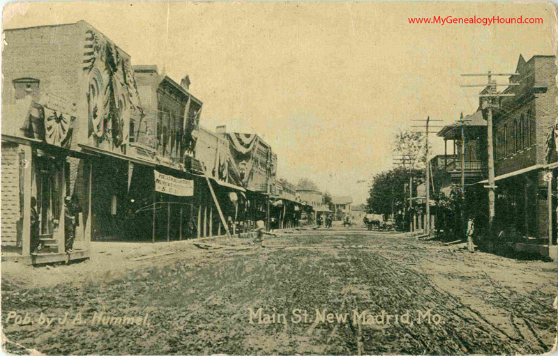 New Madrid, Missouri Main Street, vintage postcard, historic photo New Madrid, Missouri Main Street, vintage postcard, historic photo