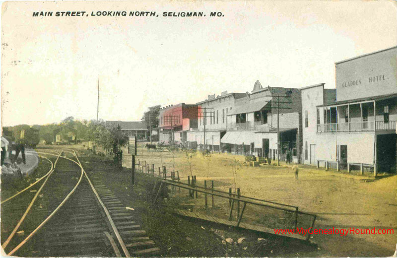 Seligman, Missouri Main Street Looking North Vintage Postcard Historic