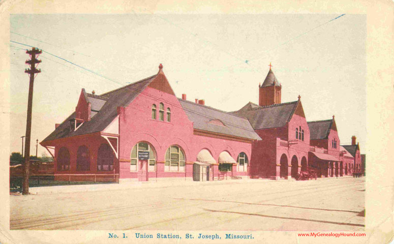 Union Depot, Railroad Station, St. Joseph, Missouri, 1906, vintage postcard Union Depot, Railroad Station, St. Joseph, Missouri, 1906, vintage postcard