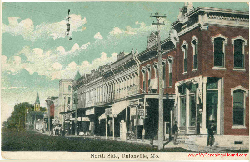 Unionville, Missouri, North Side Street Scene, vintage postcard, historic photo