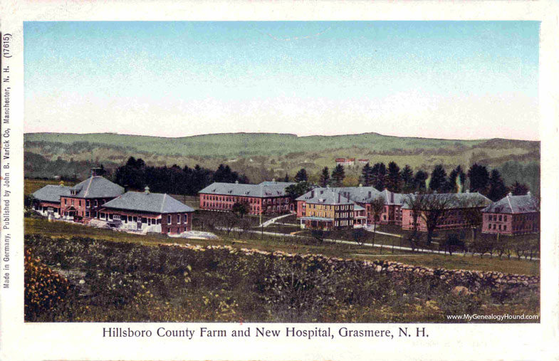 Grasmere, New Hampshire, Hillsboro County Farm and New Hospital, vintage postcard, photo