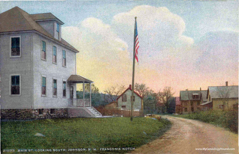 Johnson, New Hampshire, Main Street Looking South, Franconia Notch, vintage postcard photo