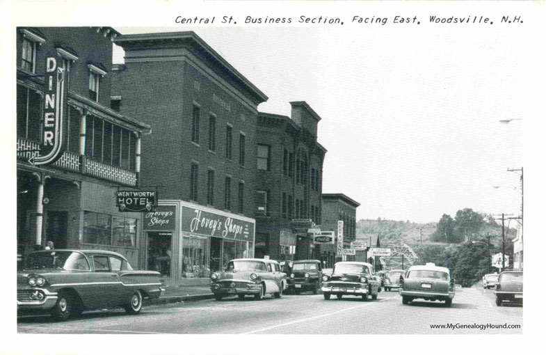 Woodsville, New Hampshire, Central Street Business Section, vintage postcard photo