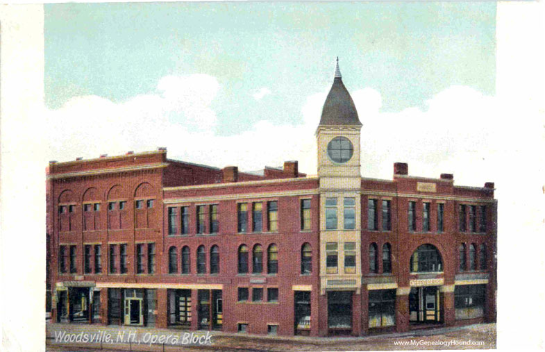 Woodsville, New Hampshire, Opera Block, vintage postcard photo, first view