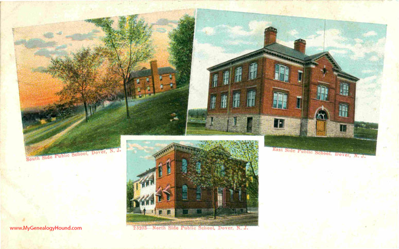 Dover, New Jersey, South Side, East Side, and North Side Public Schools, vintage postcard, historic photo