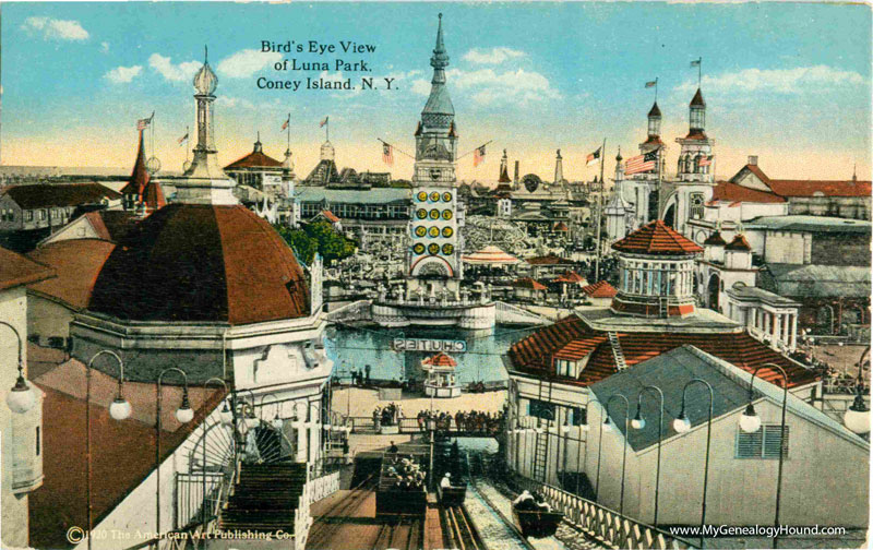 Brooklyn, New York, Coney Island, Bird's Eye View of Luna Park, vintage postcard, historic photo