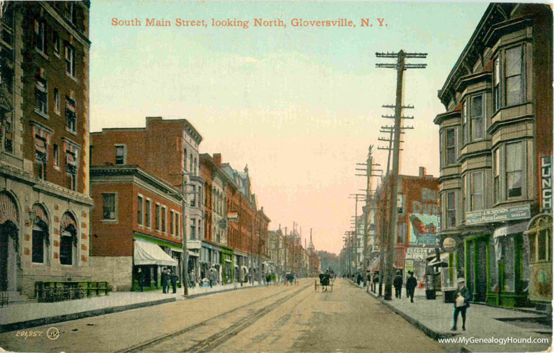Gloversville, New York, South Main Street looking North, vintage postcard, historic photo