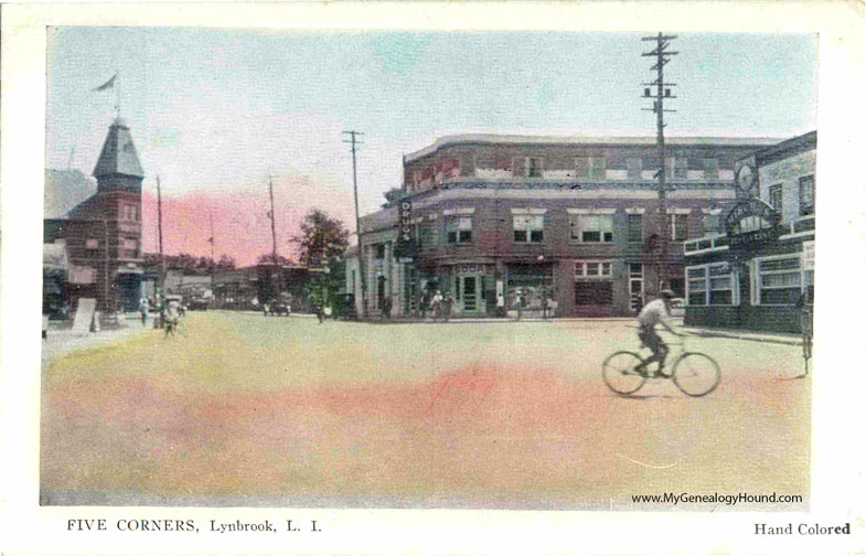 Lynbrook, Long, Island, New York, Five Corners, vintage postcard photo