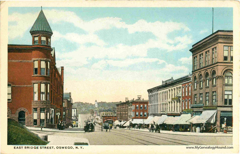 Oswego, New York, East Bridge Street, vintage postcard, historic photo