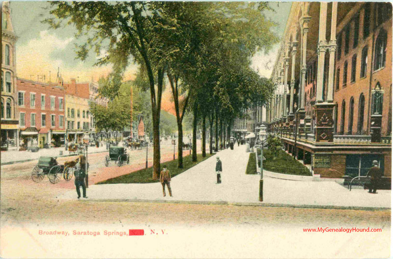Saratoga Springs, New York, Broadway, vintage postcard, historic photo
