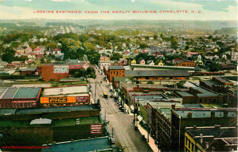 Charlotte, North Carolina, Looking Eastward from the Realty Building, vintage postcard, historic photo