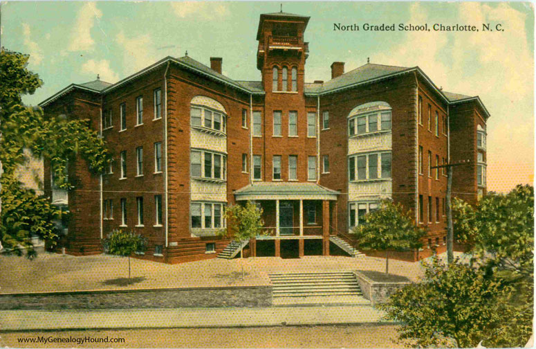 Charlotte, North Carolina, North Graded School, vintage postcard, historic photo