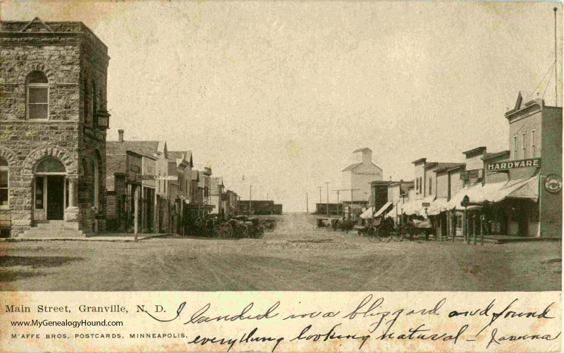 Granville, North Dakota, Main Street, 1909, vintage postcard, historic photo