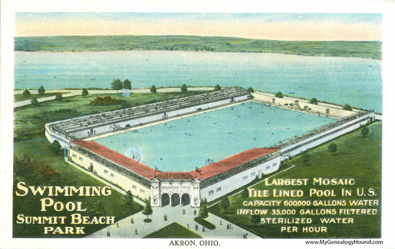 Akron, Ohio, Swimming Pool, Summit Beach Park, vintage postcard, historic photo