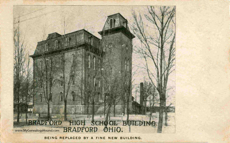Bradford, Ohio, Bradford High School Building, vintage postcard photo
