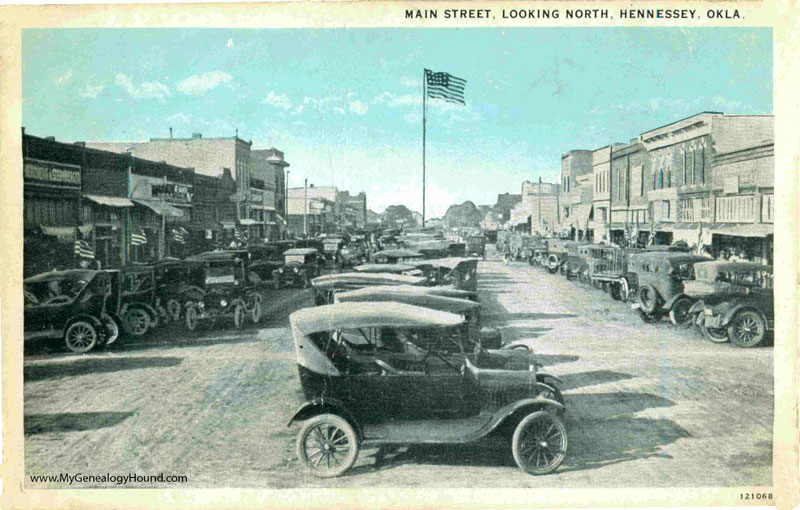 Hennessey, Oklahoma, Main Street Looking North, vintage postcard, historic photo